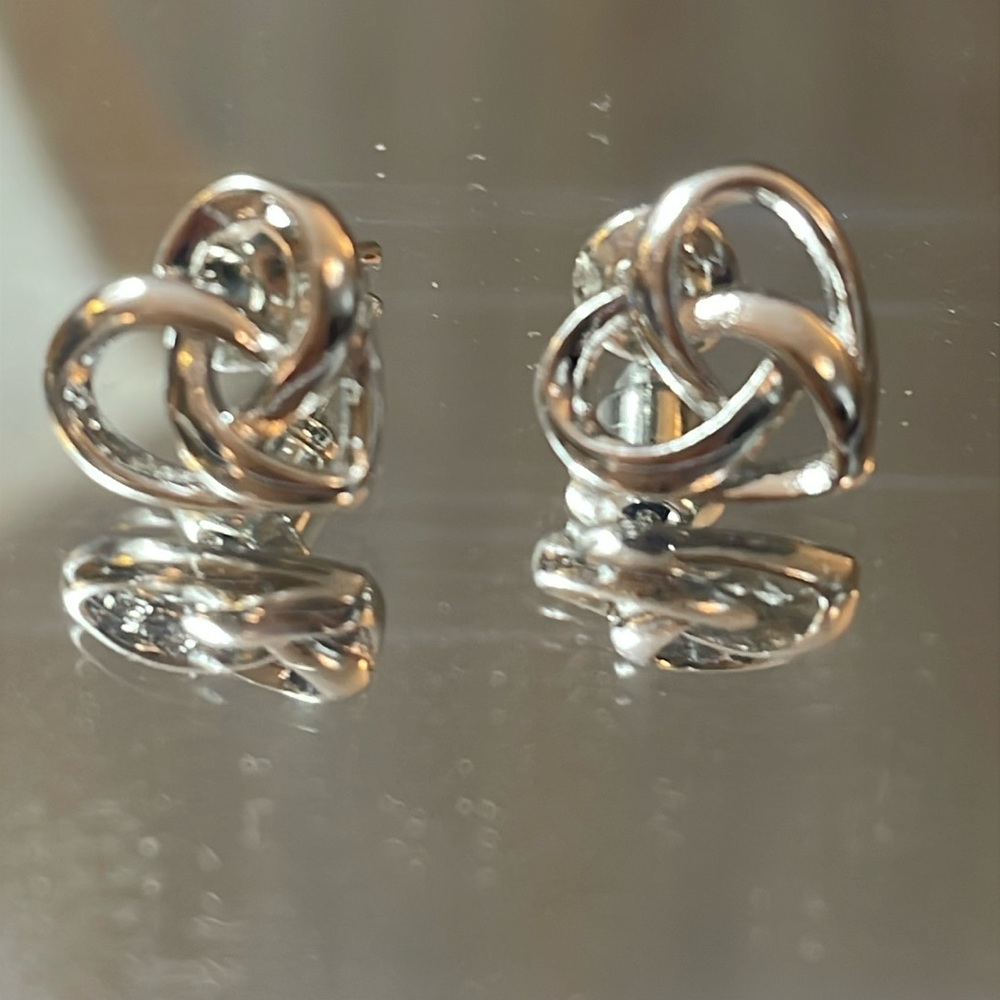 Celtic heart stud earrings in silver tone, size .5” - Picture 2 of 6